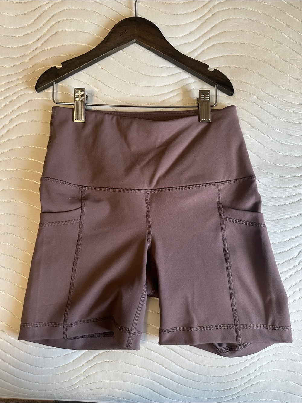 Yogalicious Lux High-Rise Pocket Shorts in Taupe